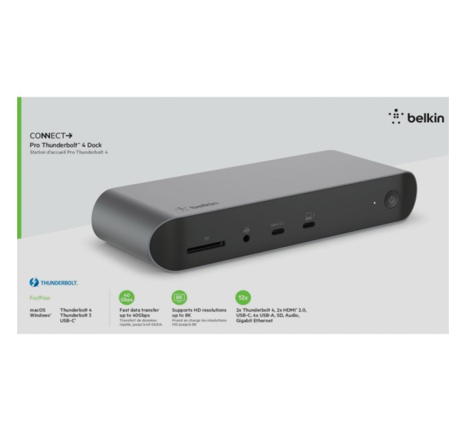 Порт-реплікатор Belkin USB-C Pro Thunderbolt 4 Dock Triple Display Dock 8K (INC006VFSGY)