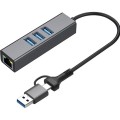 Концентратор USB 3.0 Type-C/Type-A to RJ45 Gigabit Lan, 3*USB 3.0, cable 13 cm Dynamode (DM-AD-GLAN-U3)