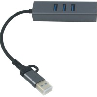 Концентратор USB 3.0 Type-C/Type-A to RJ45 Gigabit Lan, 3*USB 3.0, cable 13 cm Dynamode (DM-AD-GLAN-U3)