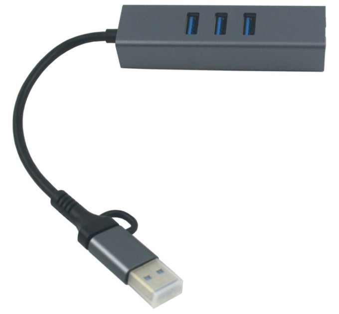 Концентратор USB 3.0 Type-C/Type-A to RJ45 Gigabit Lan, 3*USB 3.0, cable 13 cm Dynamode (DM-AD-GLAN-U3)