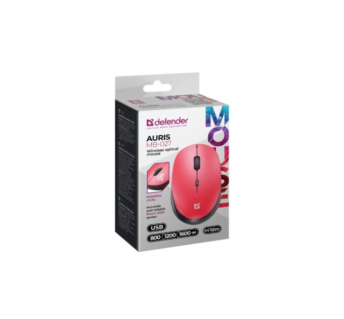 Мишка Defender Auris MB-027 Silent Wireless Red (52026)