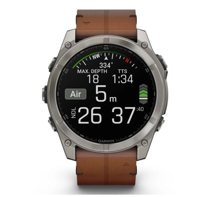 Смарт-годинник Garmin fenix 8 51mm,AMOLED,Sapphire, Bare Ti, Blk/Chsnt Lthr (010-02905-40)