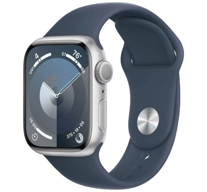 Смарт-годинник Apple Watch Series 9 GPS 41mm Silver Aluminium Case with Storm Blue Sport Band - M/L (MR913QP/A)