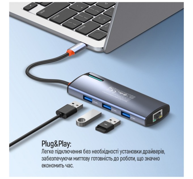 Порт-реплікатор ColorWay Docking Station USB-C 6-в-1 Type C PD 100W/USB3.0х3/HDMI 4К/RJ45 (CW-HUB02)