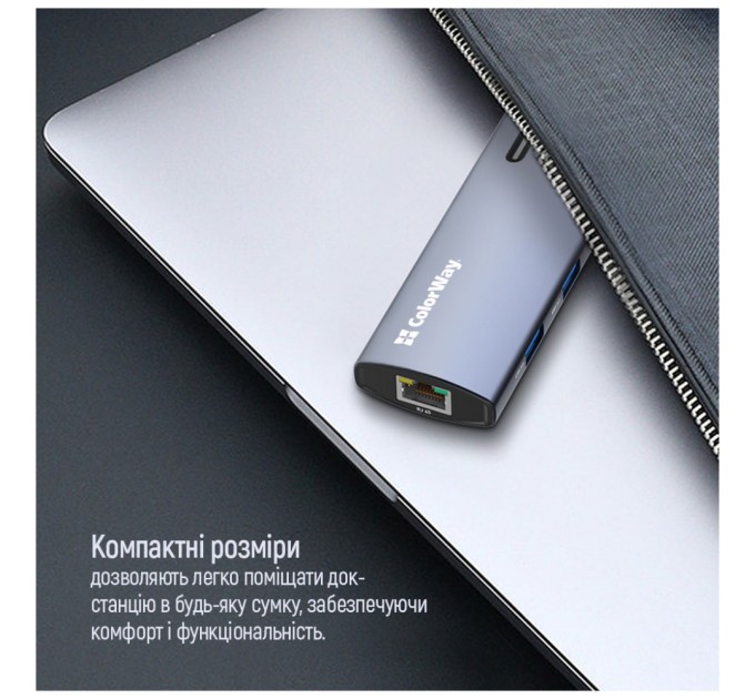 Порт-реплікатор ColorWay Docking Station USB-C 6-в-1 Type C PD 100W/USB3.0х3/HDMI 4К/RJ45 (CW-HUB02)