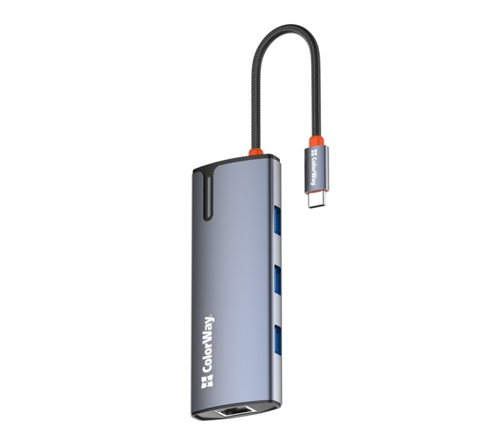 Порт-реплікатор ColorWay Docking Station USB-C 6-в-1 Type C PD 100W/USB3.0х3/HDMI 4К/RJ45 (CW-HUB02)