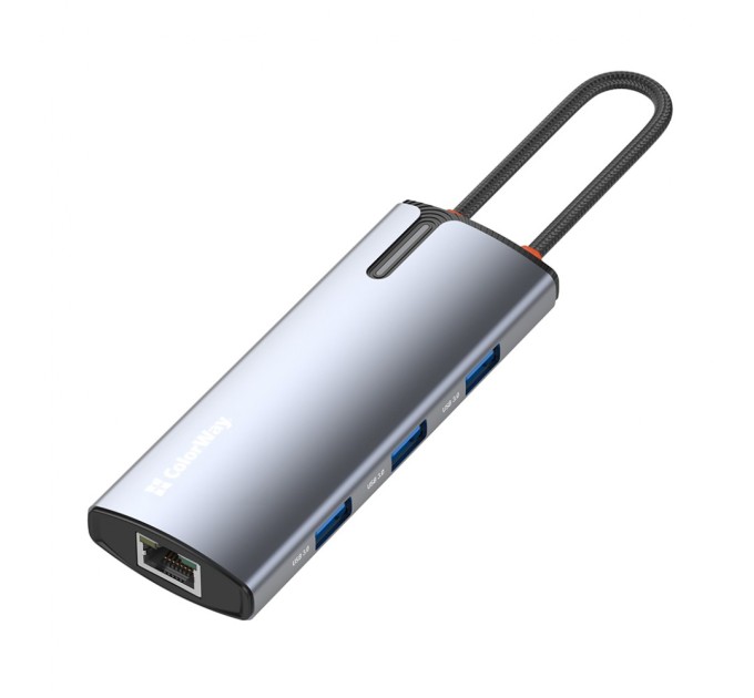 Порт-реплікатор ColorWay Docking Station USB-C 6-в-1 Type C PD 100W/USB3.0х3/HDMI 4К/RJ45 (CW-HUB02)