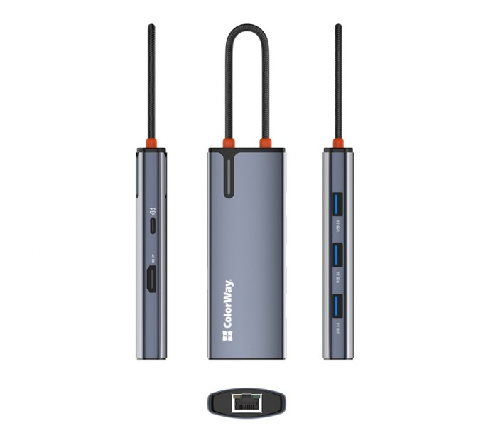 Порт-реплікатор ColorWay Docking Station USB-C 6-в-1 Type C PD 100W/USB3.0х3/HDMI 4К/RJ45 (CW-HUB02)