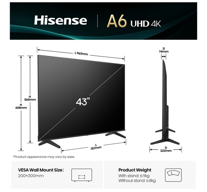 Телевізор Hisense 43A6Q