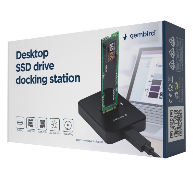 Док-станція для накопичувачів Gembird USB Type-C M.2 SATA NVME SSD (DD-U3M2)