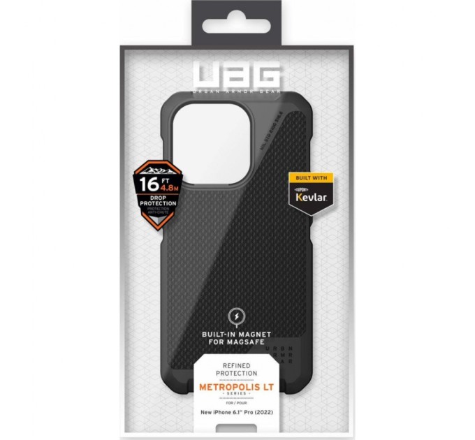 Чохол до мобільного телефона UAG Apple iPhone 14 Pro Metropolis LT Magsafe, Kevlar Black (114050113940)