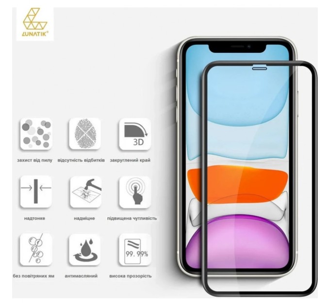 Скло захисне Lunatik Premium Tempered Glass 2.75D Black for iPhone 11 Pro Max/iPhone Xs Max (793159)