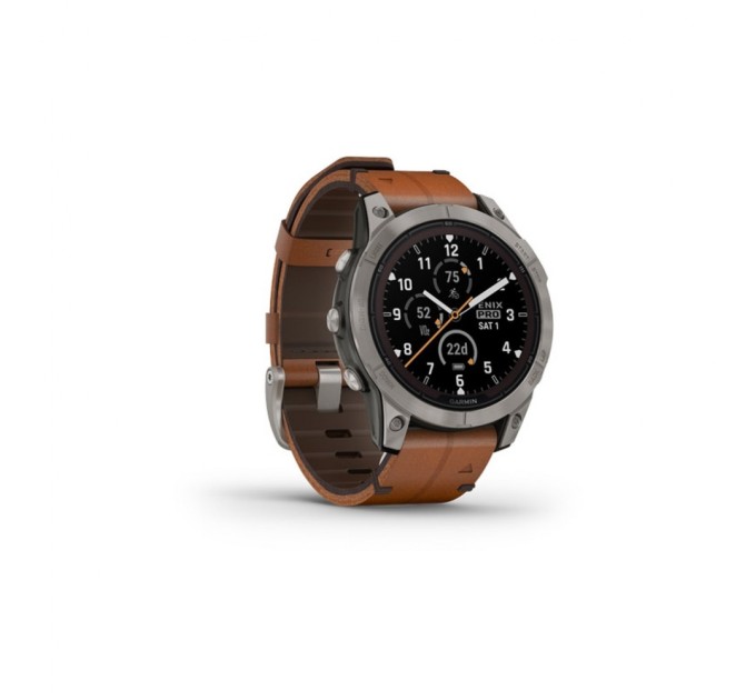 Смарт-часы Garmin fenix 7 Pro Saph Solar, Ti w/Chestnut Lthr Band, Excl, GPS (010-02777-30)