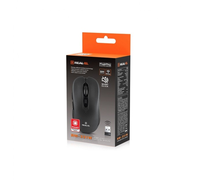 Мишка REAL-EL RM-331W Wireless Black (EL123200044)