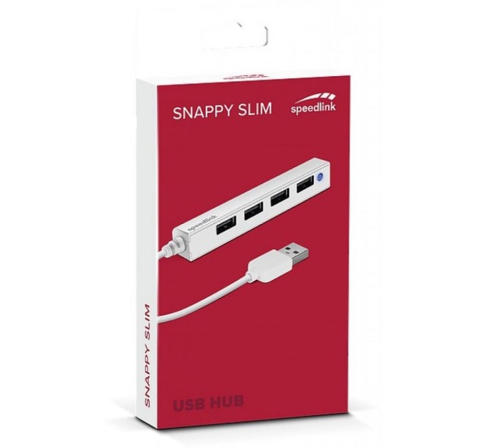 Концентратор Speedlink SNAPPY SLIM USB Hub, 4-Port, USB 2.0, Passive, White (SL-140000-WE)