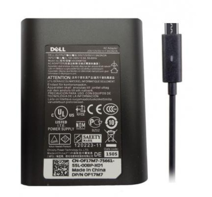 Блок питания к ноутбуку Dell 45W 20V, 2.25A + 5V, 2A, разъем USB Type C, Oval-корпус (LA45NM150 / A40217)