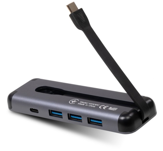 Концентратор Vinga USB-C 3.1 to HDMI+3xUSB3.0+PD100W+USB-C foldable cable (VHYC6FC)