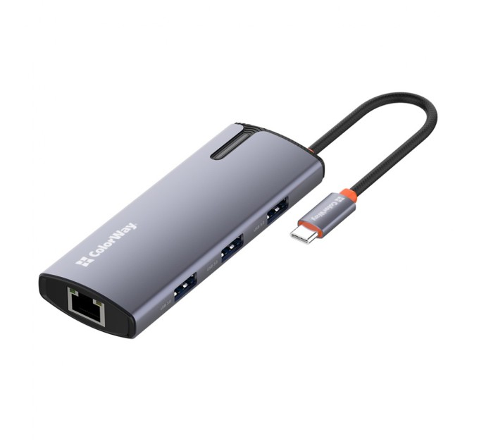 Порт-реплікатор ColorWay Docking Station USB-C 6-в-1 Type C PD 100W/USB3.0х3/USB2.0/RJ45 (CW-HUB03)