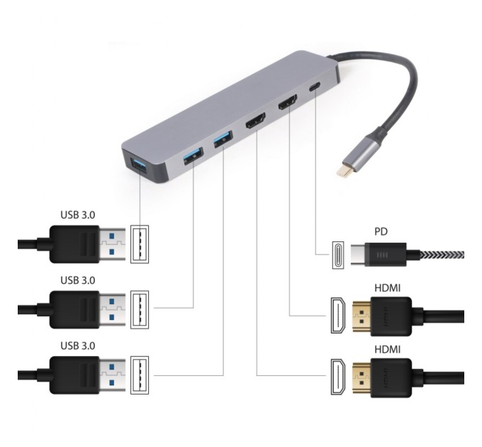 Концентратор Cablexpert USB-C 3-in-1 (A-CM-COMBO3-03)