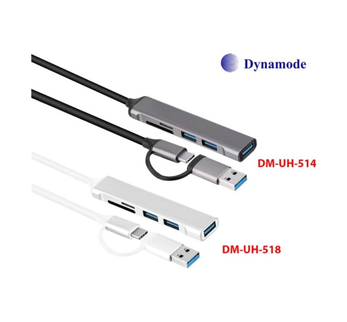 Концентратор Dynamode 5-in-1 USB Type-C/Type-A to 1хUSB3.0, 2xUSB 2.0, card-reader SD/MicroSD (DM-UH-518)