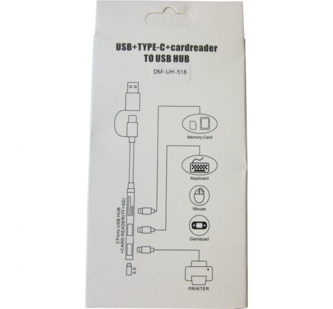 Концентратор Dynamode 5-in-1 USB Type-C/Type-A to 1хUSB3.0, 2xUSB 2.0, card-reader SD/MicroSD (DM-UH-518)