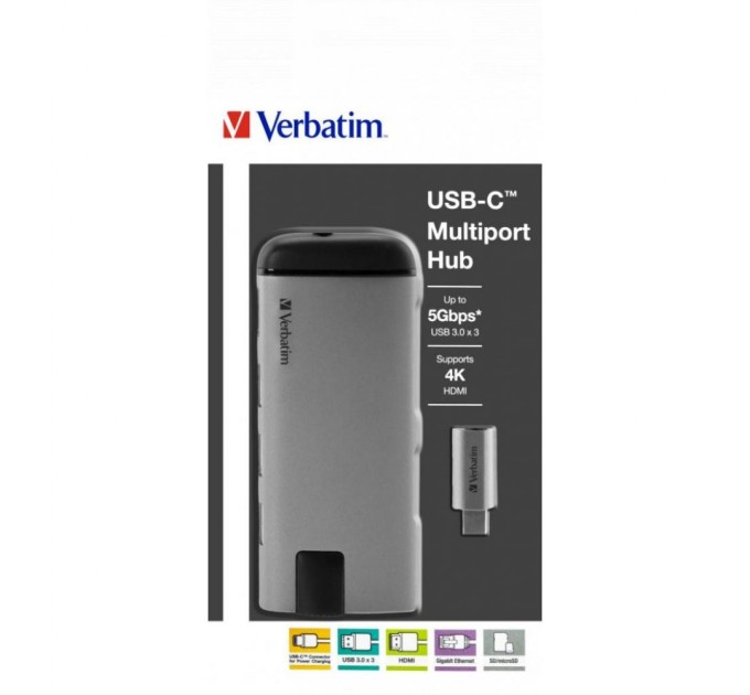 Концентратор Verbatim USB-C to U3.1G1/U3.0/HDMI/SD/mSD/RJ45 (49142)