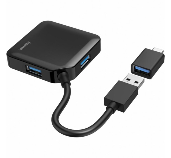 Концентратор Hama 4 Ports USB 3.2, USB-C Adapter Black (00200116)