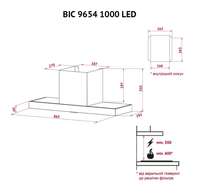 Вытяжка кухонная Perfelli BIC 9654 I 1000 LED