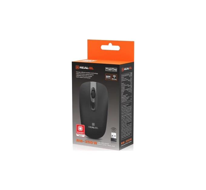 Мишка REAL-EL RM-350W Wireless Black/Gray (EL123200043)